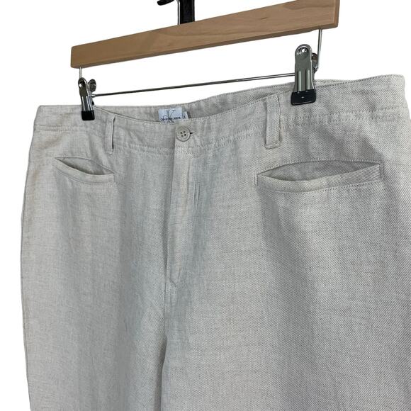 Calvin Klein Size 6 Linen Cotton Wide Leg High Rise Ankle Pants Light Beige - Picture 3 of 7